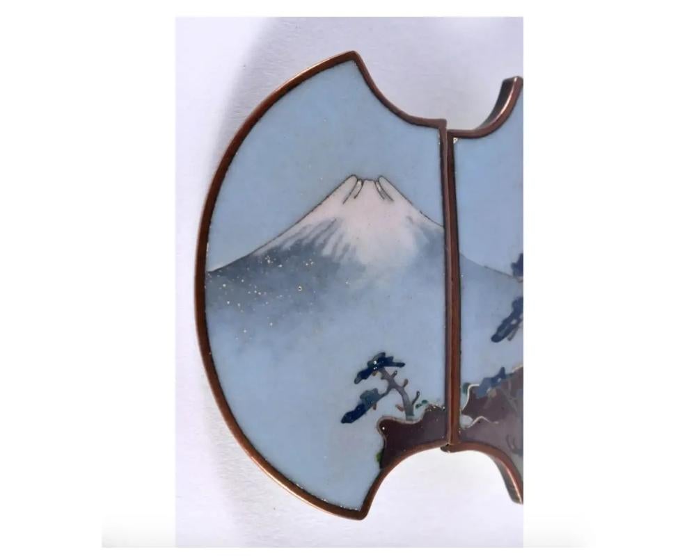 Gray 19th Century Japanese Cloisonne Enamel Meiji Period Mount Fuji Belt Buckle For Sale