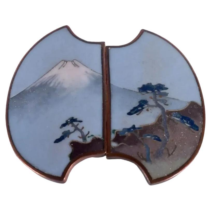 19th Century Japanese Cloisonne Enamel Meiji Period Mount Fuji Belt Buckle For Sale