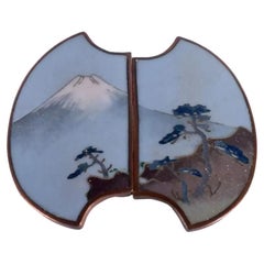 Antique 19th Century Japanese Cloisonne Enamel Meiji Period Mount Fuji Belt Buckle