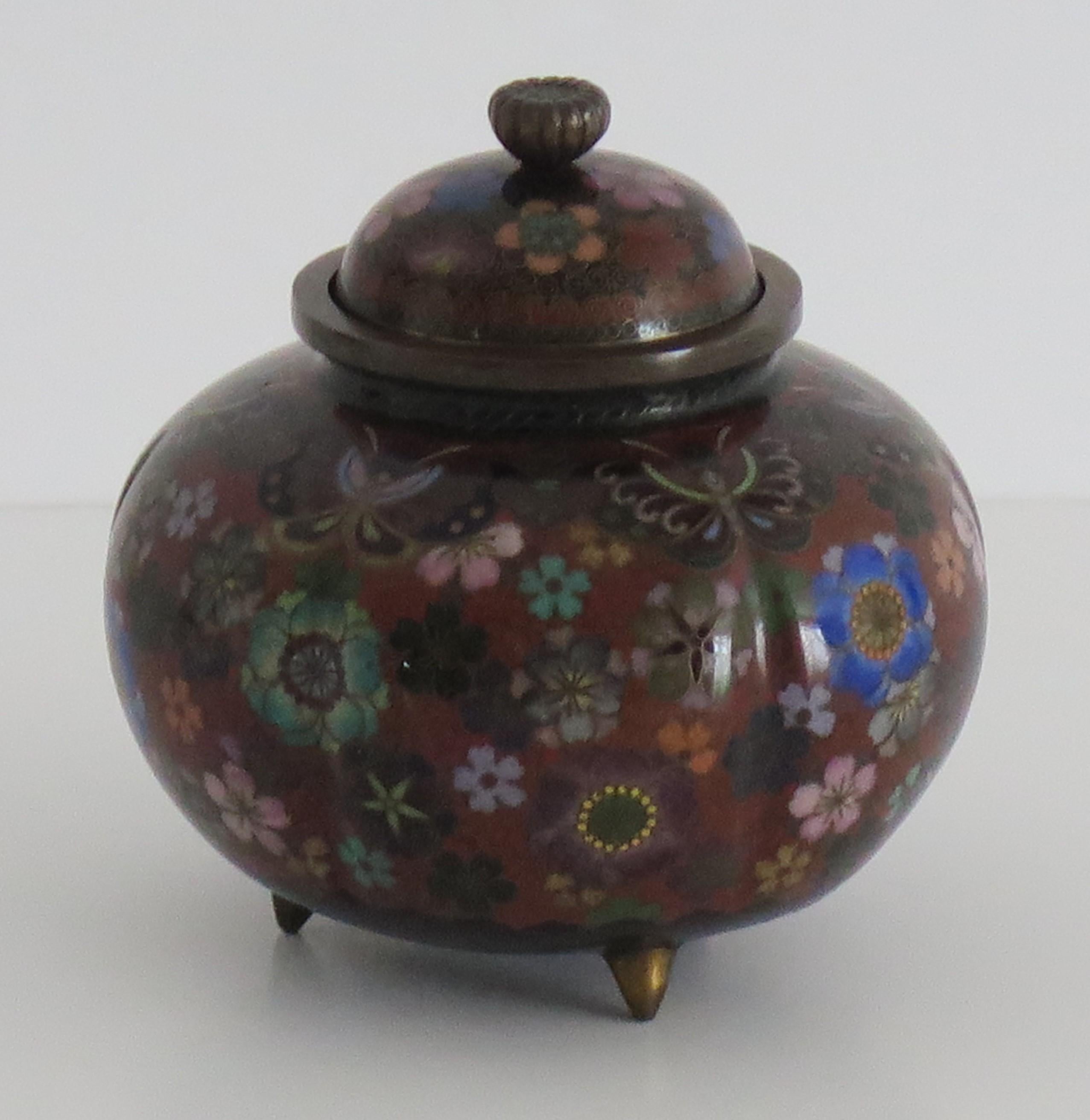 19th Century Japanese Cloisonné Lidded Jar Fine Decoration, Early Meiji Period  In Good Condition For Sale In Lincoln, Lincolnshire