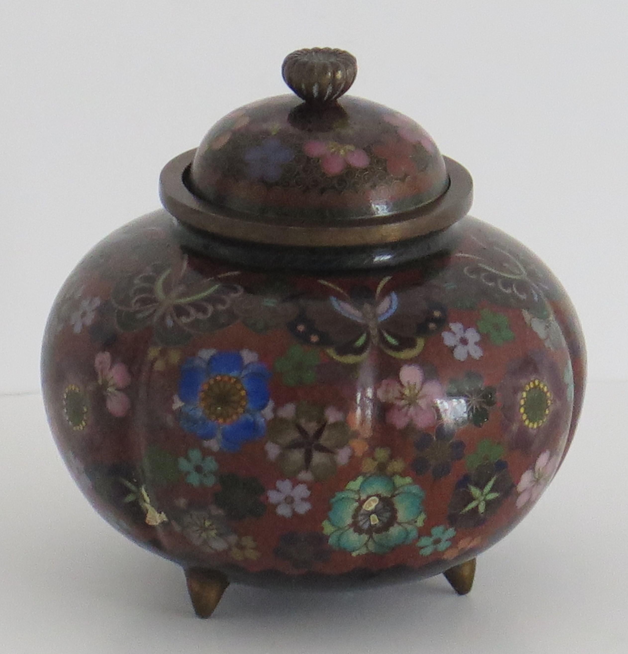 19th Century Japanese Cloisonné Lidded Jar Fine Decoration, Early Meiji Period  For Sale 1