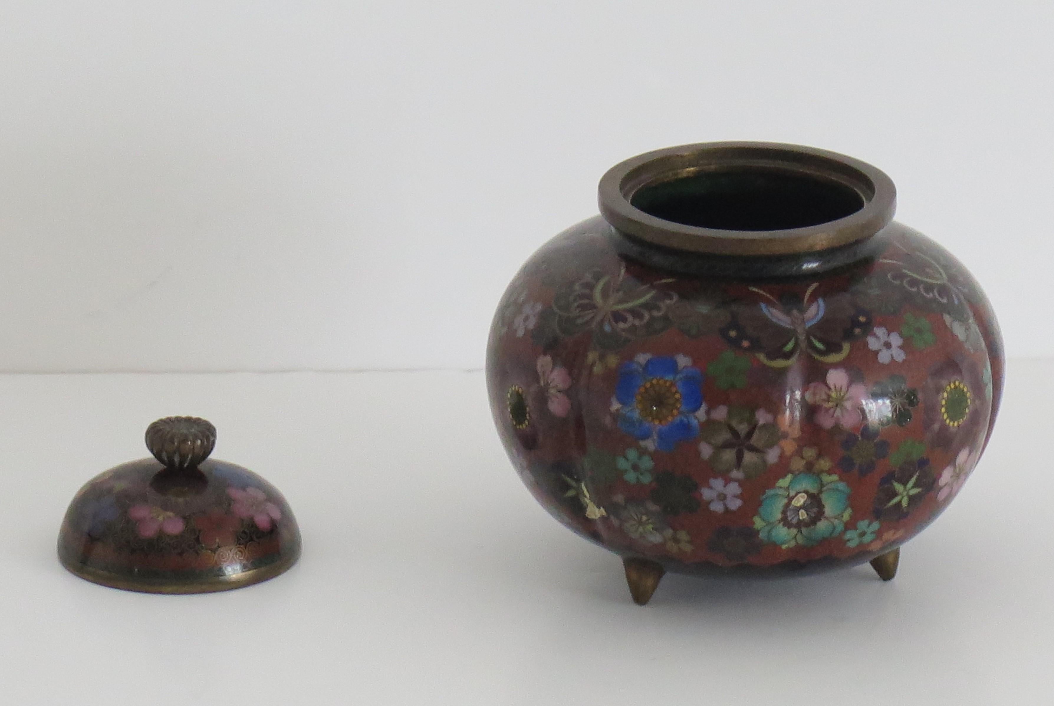19th Century Japanese Cloisonné Lidded Jar Fine Decoration, Early Meiji Period  For Sale 2