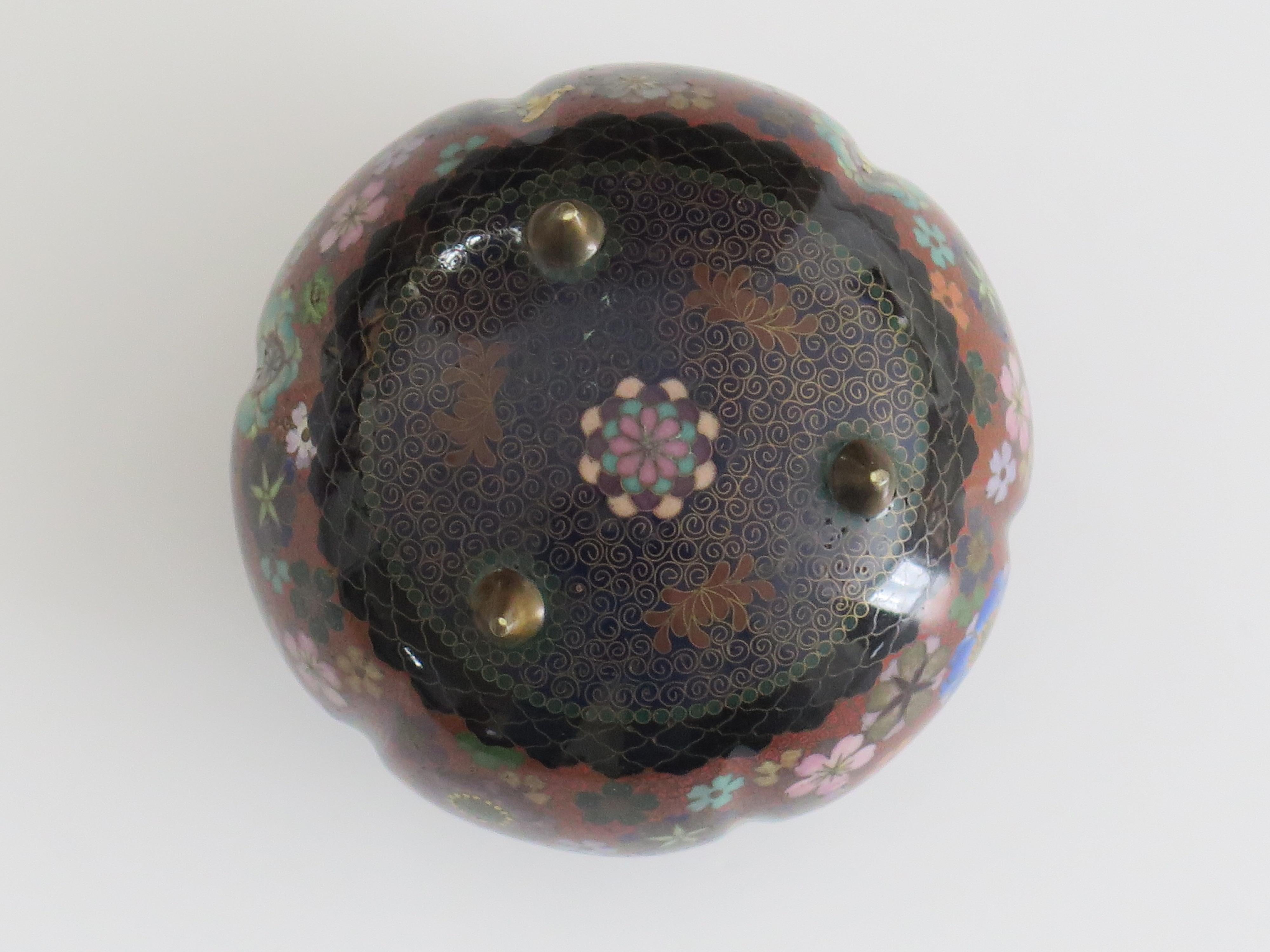 19th Century Japanese Cloisonné Lidded Jar Fine Decoration, Early Meiji Period  For Sale 3