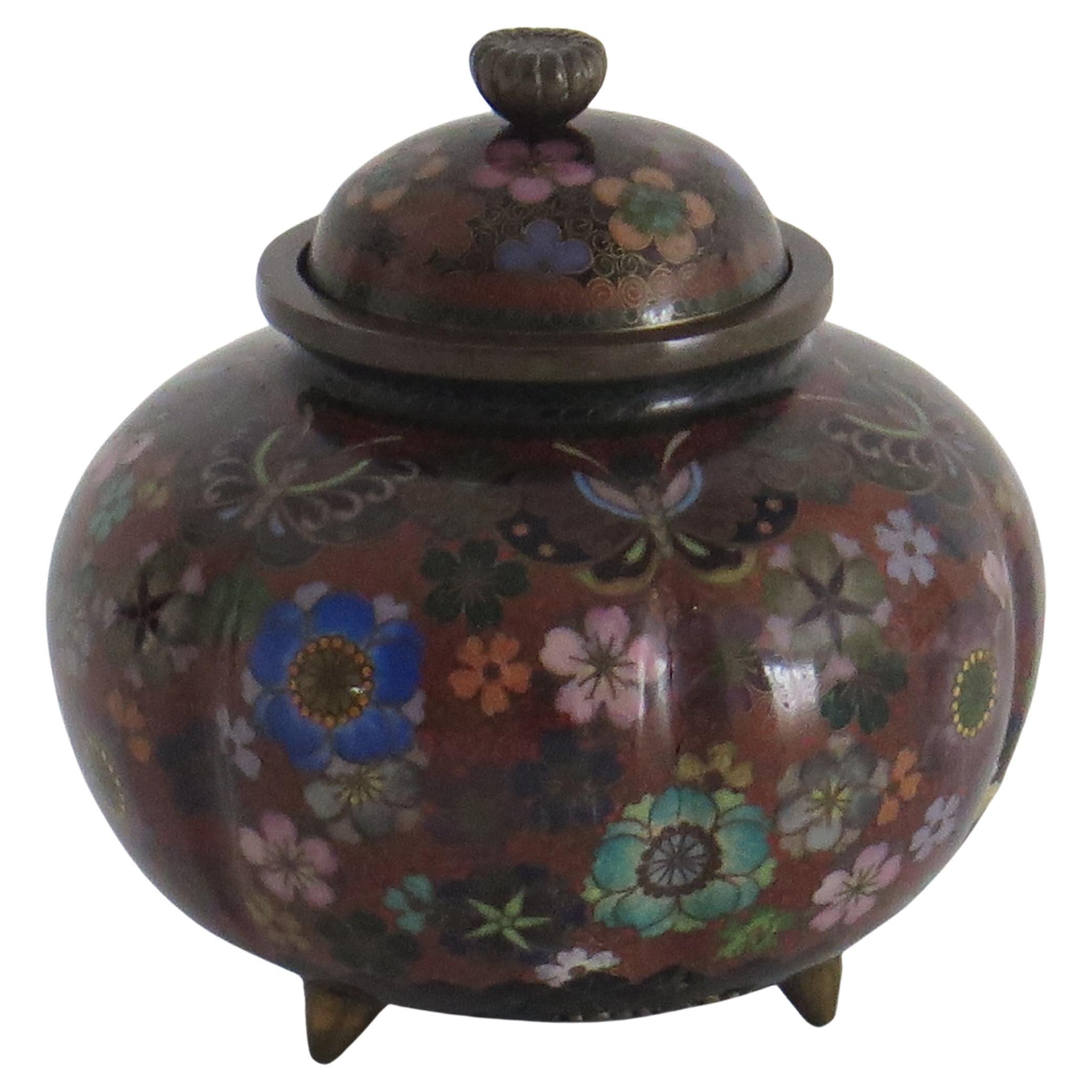 19th Century Japanese Cloisonné Lidded Jar Fine Decoration, Early Meiji Period 