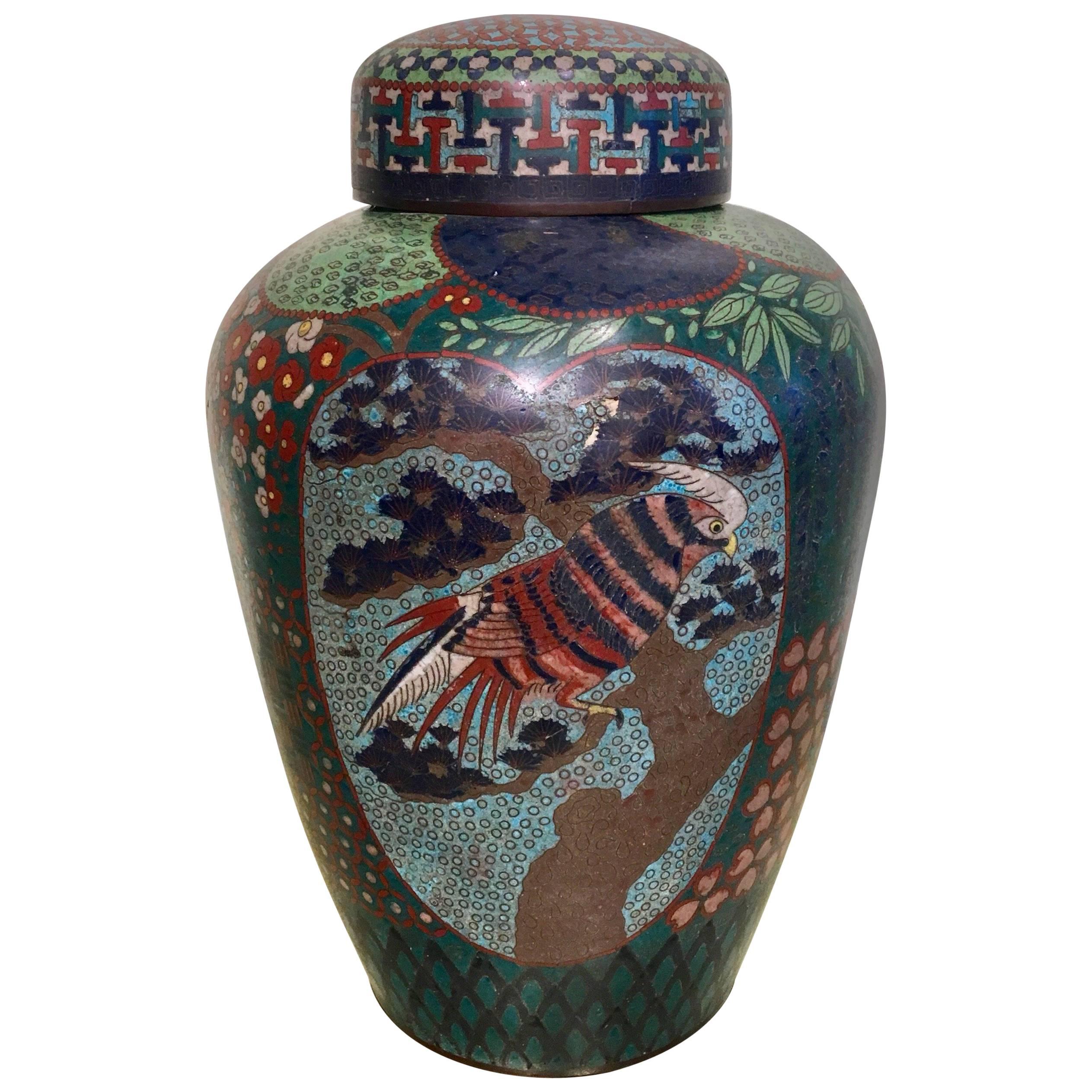 19th Century Japanese Cloisonné Lidded Jar For Sale