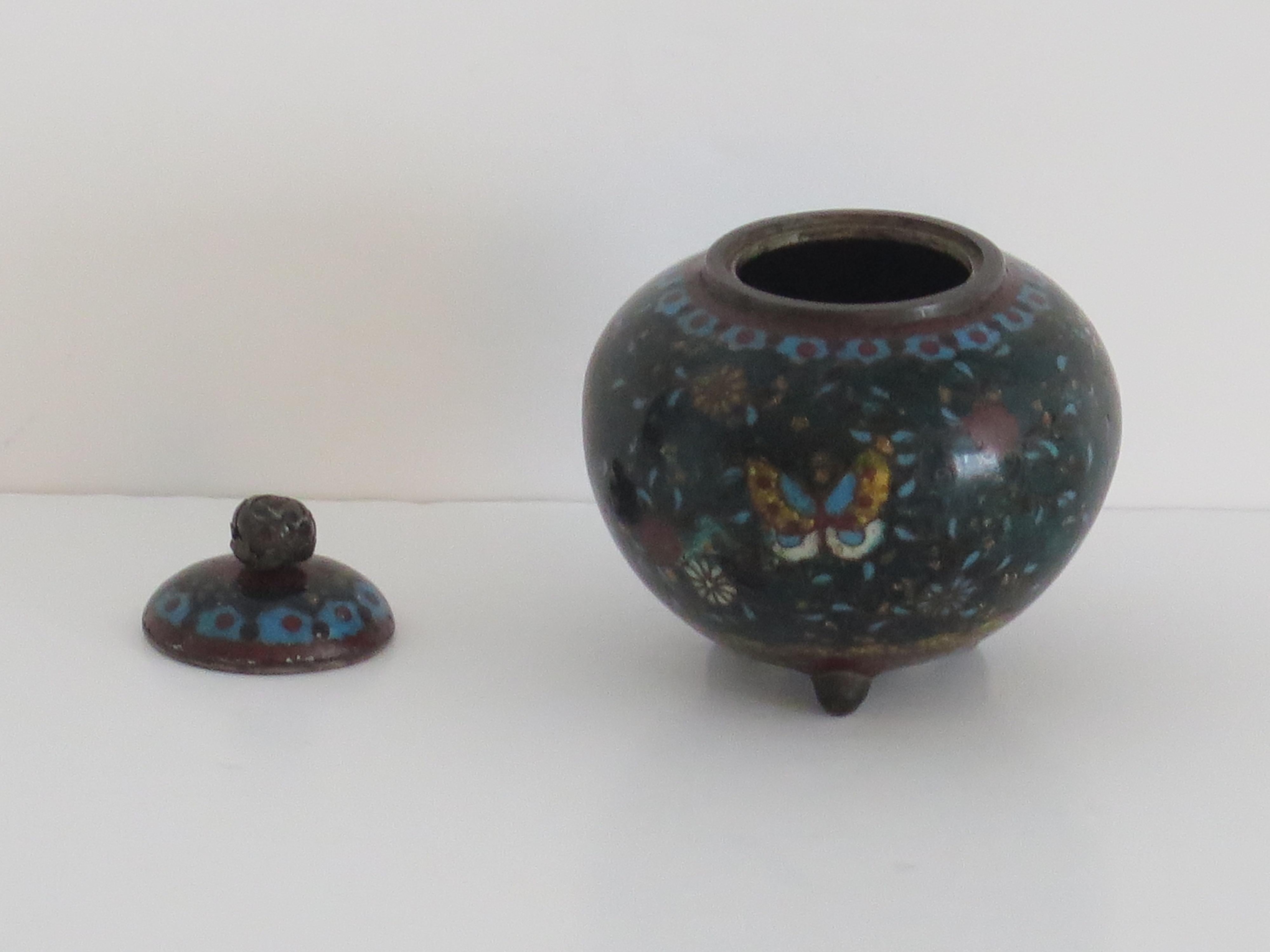 Ceramic 19th Century Japanese Cloisonné Small Lidded Jar, Early Meiji Period  For Sale