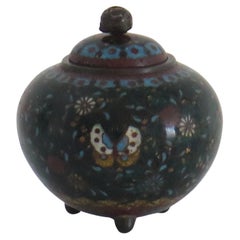 Antique 19th Century Japanese Cloisonné Small Lidded Jar, Early Meiji Period 