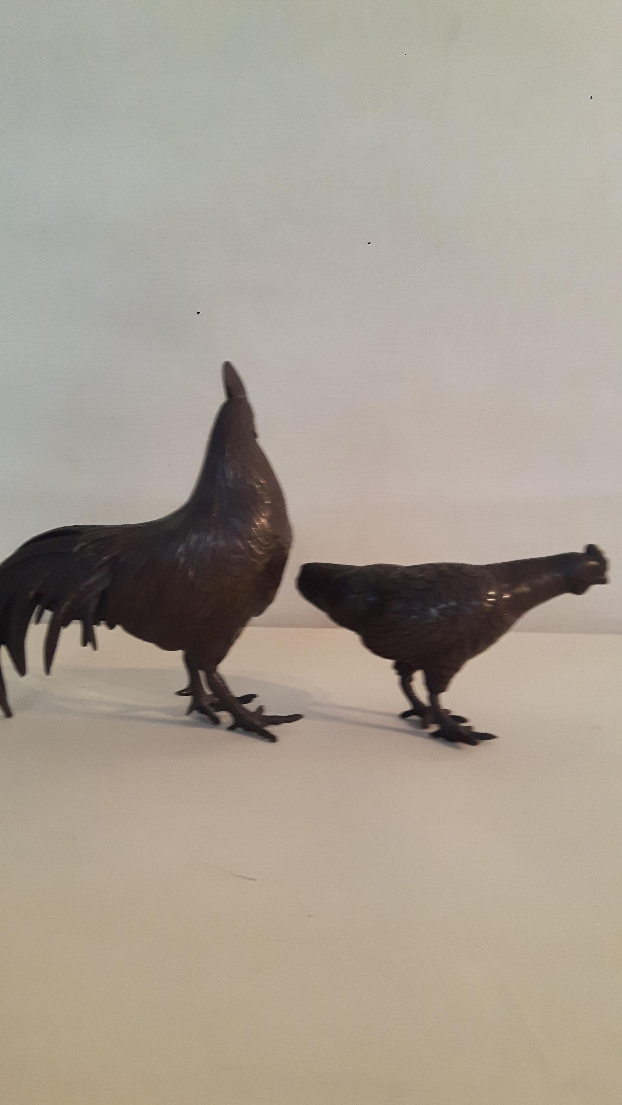 Meiji 19th Century Japanese Cockerel and Chicken For Sale