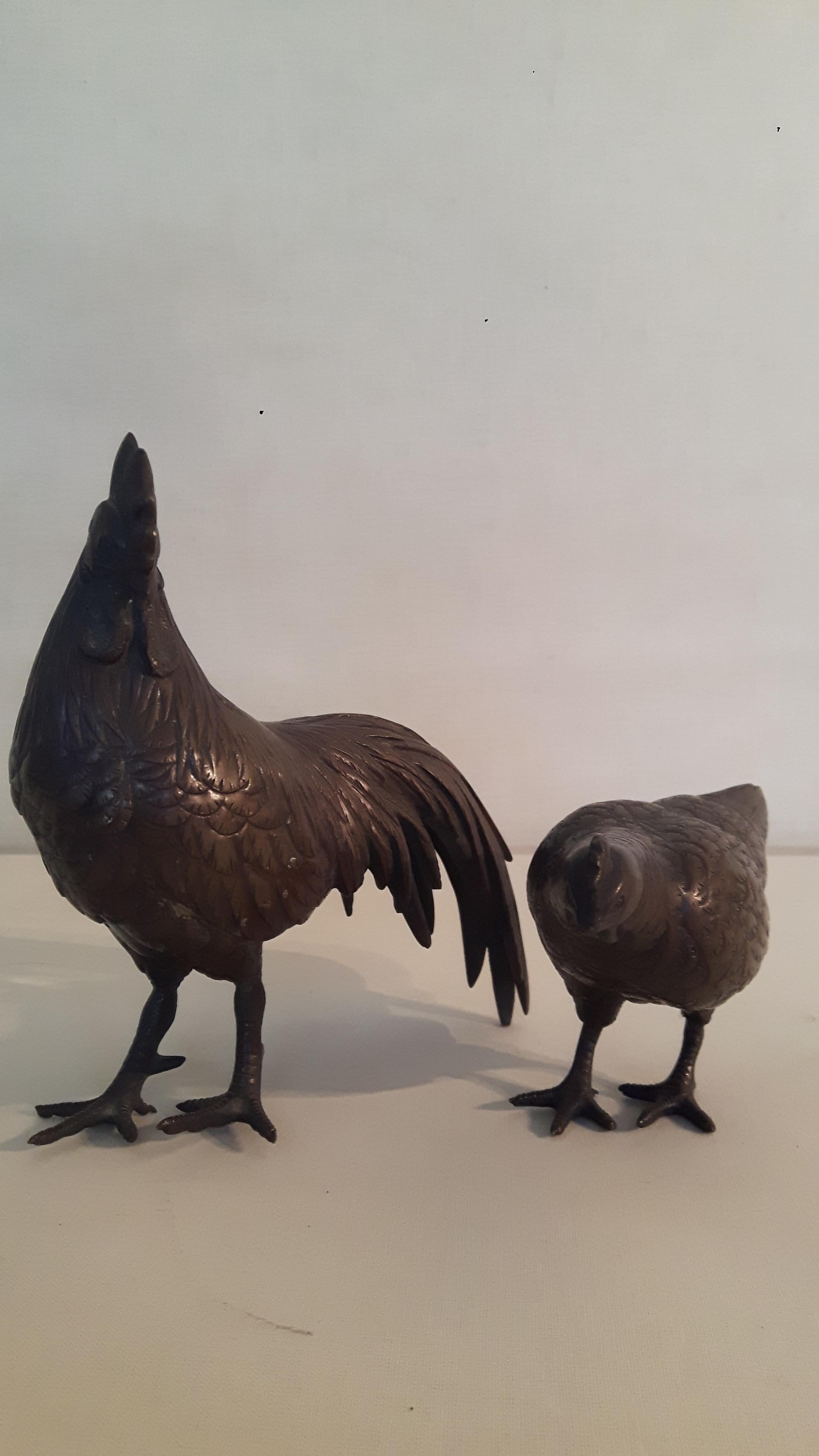 19th Century Japanese Cockerel and Chicken In Good Condition For Sale In London, GB