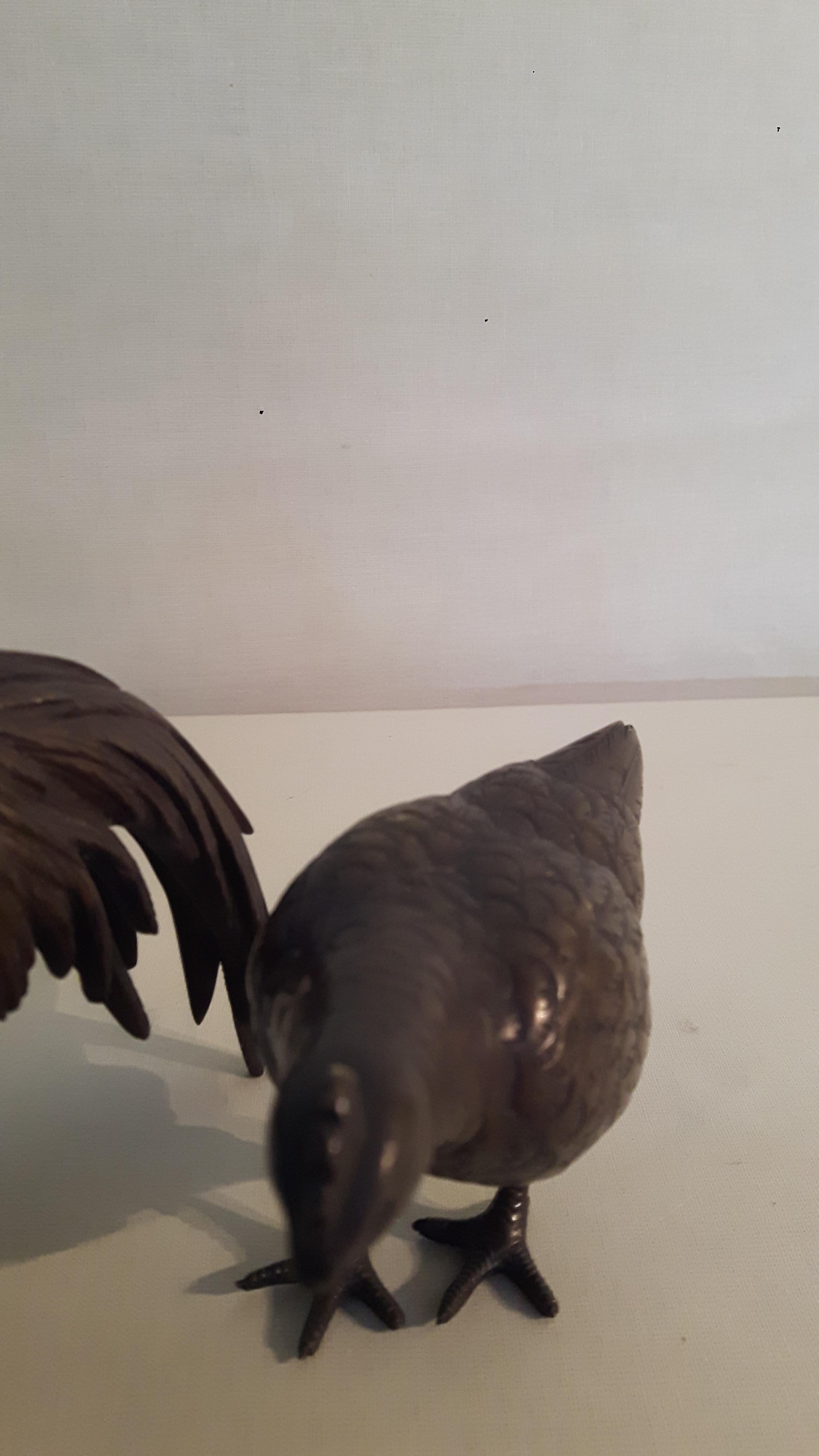 Bronze Cockerel et poulet japonais du 19ème siècle en vente