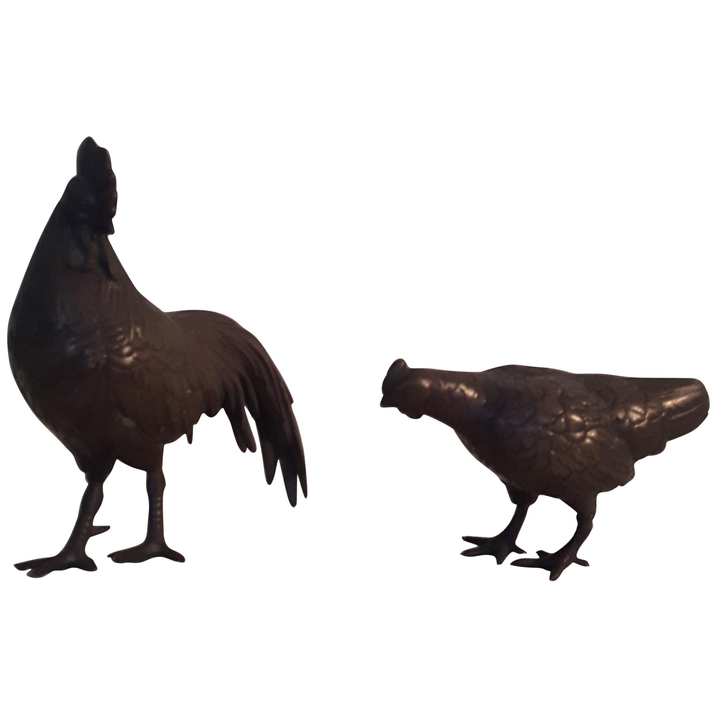 19th Century Japanese Cockerel and Chicken For Sale
