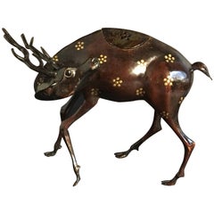 19th Century Japanese Edo Period Deer Form Bronze Censer