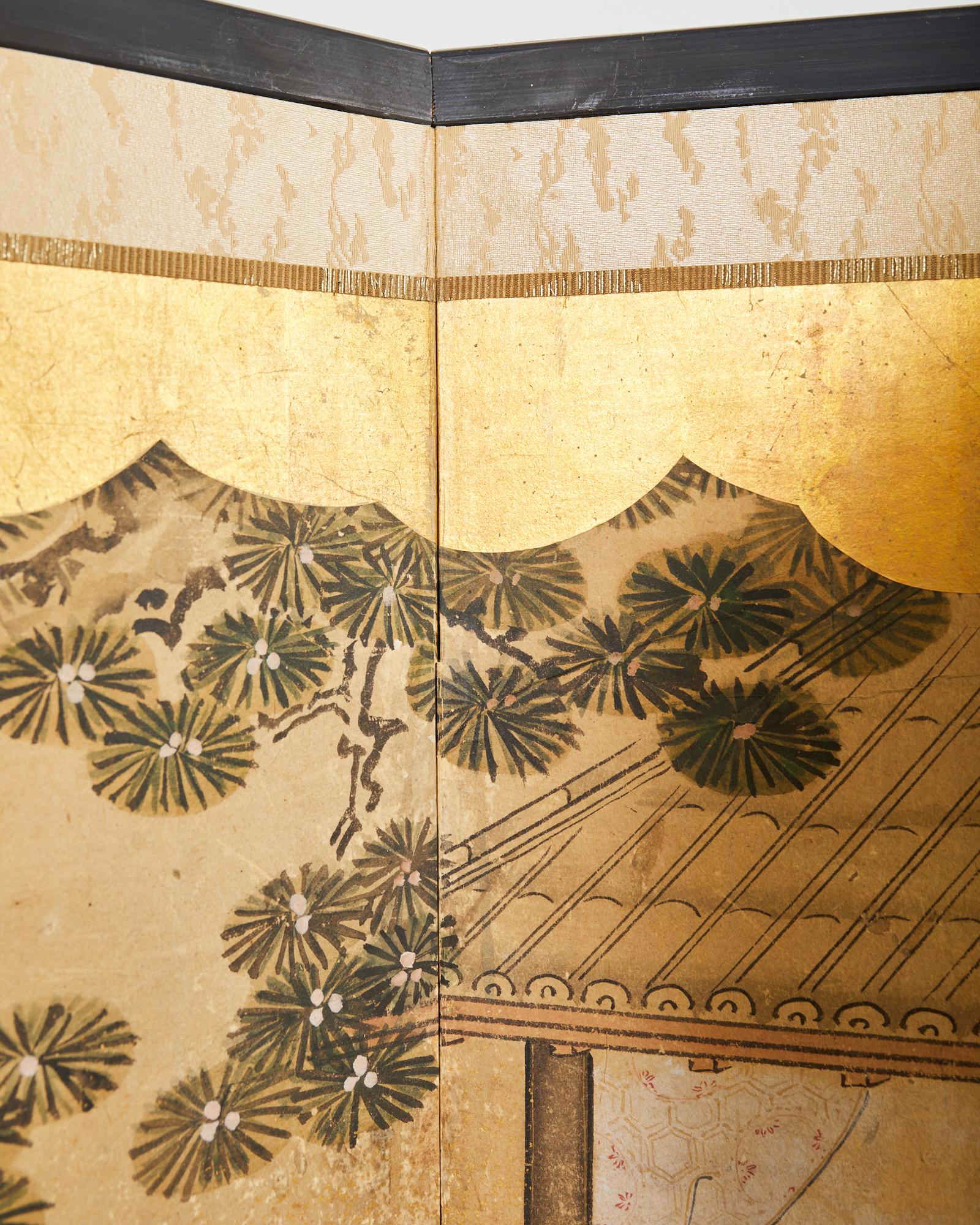 19th Century Japanese Edo Screen Kano School Garden Terrace For Sale 8