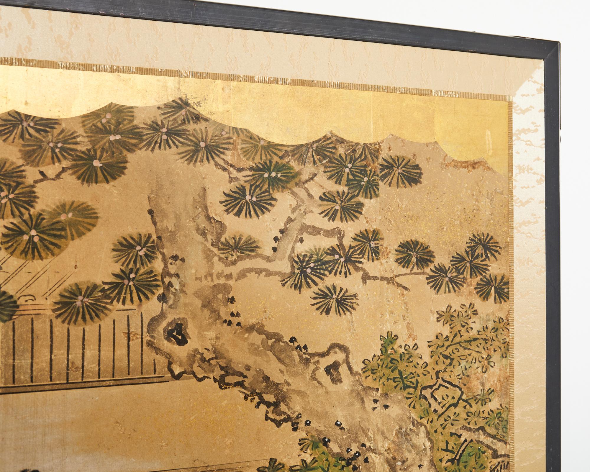 19th Century Japanese Edo Screen Kano School Garden Terrace For Sale 3