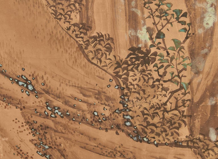 19th Century Japanese Edo Six Panel Kano School Landscape Screen For Sale 5