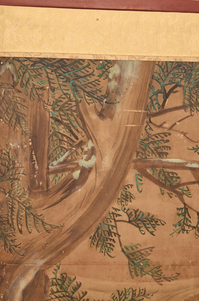 19th Century Japanese Edo Six Panel Kano School Landscape Screen For Sale 9