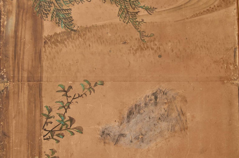 19th Century Japanese Edo Six Panel Kano School Landscape Screen For Sale 11