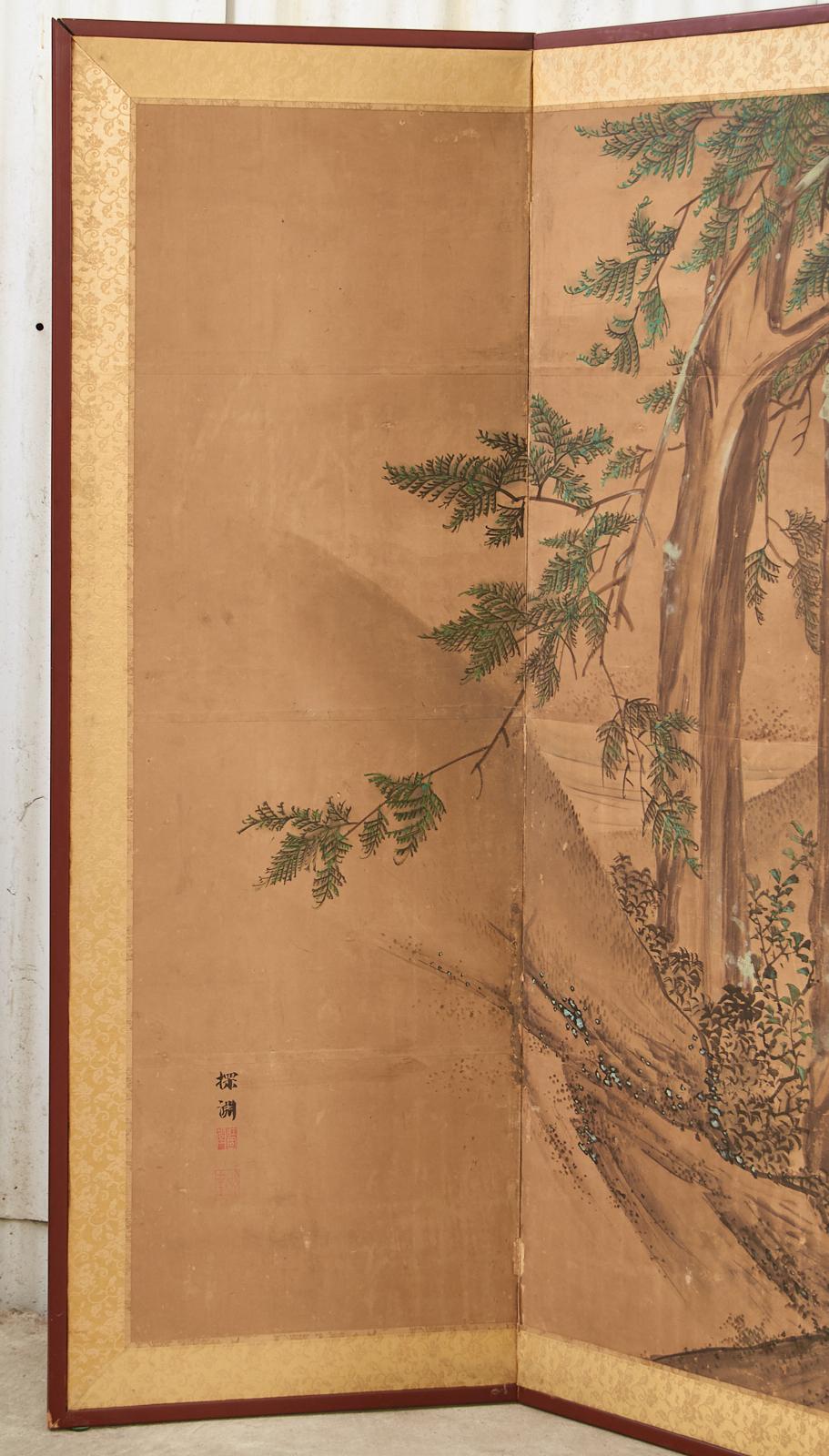 Japanischer Edo-Landschaftsschirm mit sechs Tafeln der Kano-Schule, 19. Jahrhundert (Lackiert) im Angebot