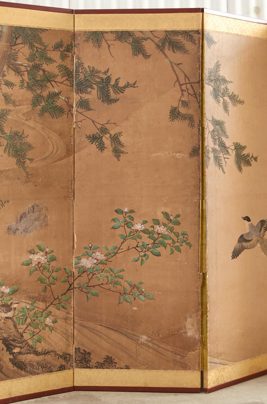 19th Century Japanese Edo Six Panel Kano School Landscape Screen For ...