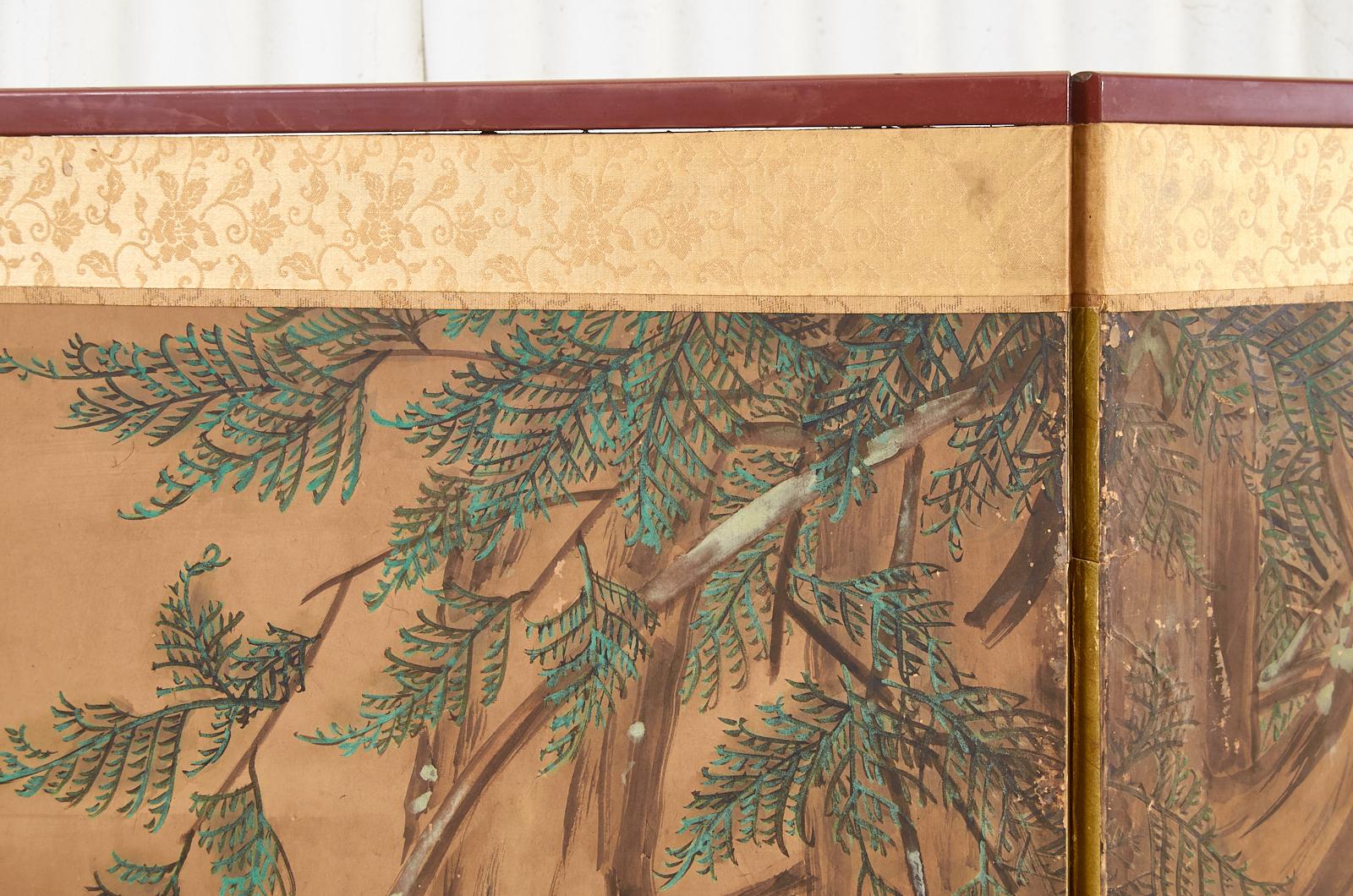 Écran de paysage japonais de l'école Kano du 19e siècle à six panneaux en vente 1