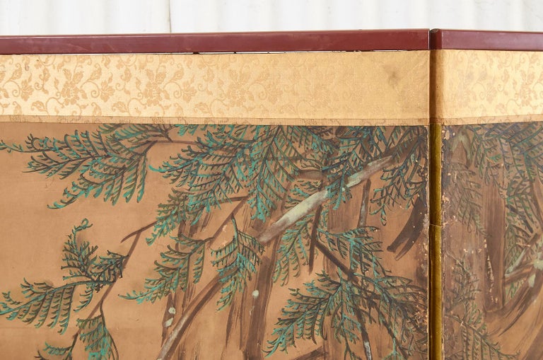 19th Century Japanese Edo Six Panel Kano School Landscape Screen For Sale 4