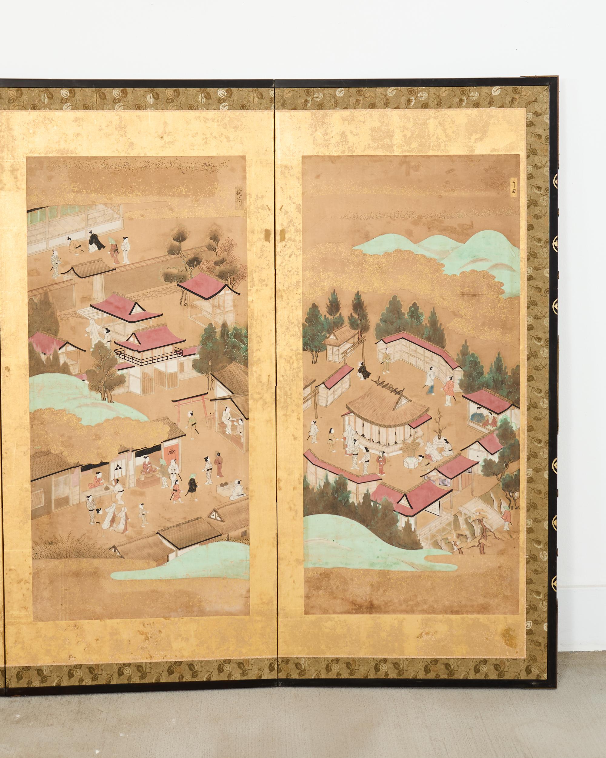 Écran japonais Edo du XIXe siècle à six panneaux Scènes de Kyoto Bon état - En vente à Rio Vista, CA