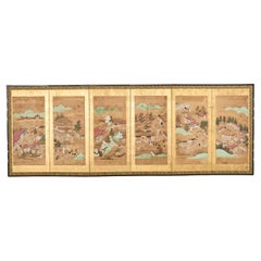 19th Century Japanese Edo Six Panel Screen Scenes of Kyoto