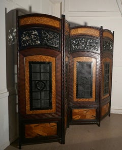 19th Century Japanese Folk Art 4 Fold Screen, Room Divider