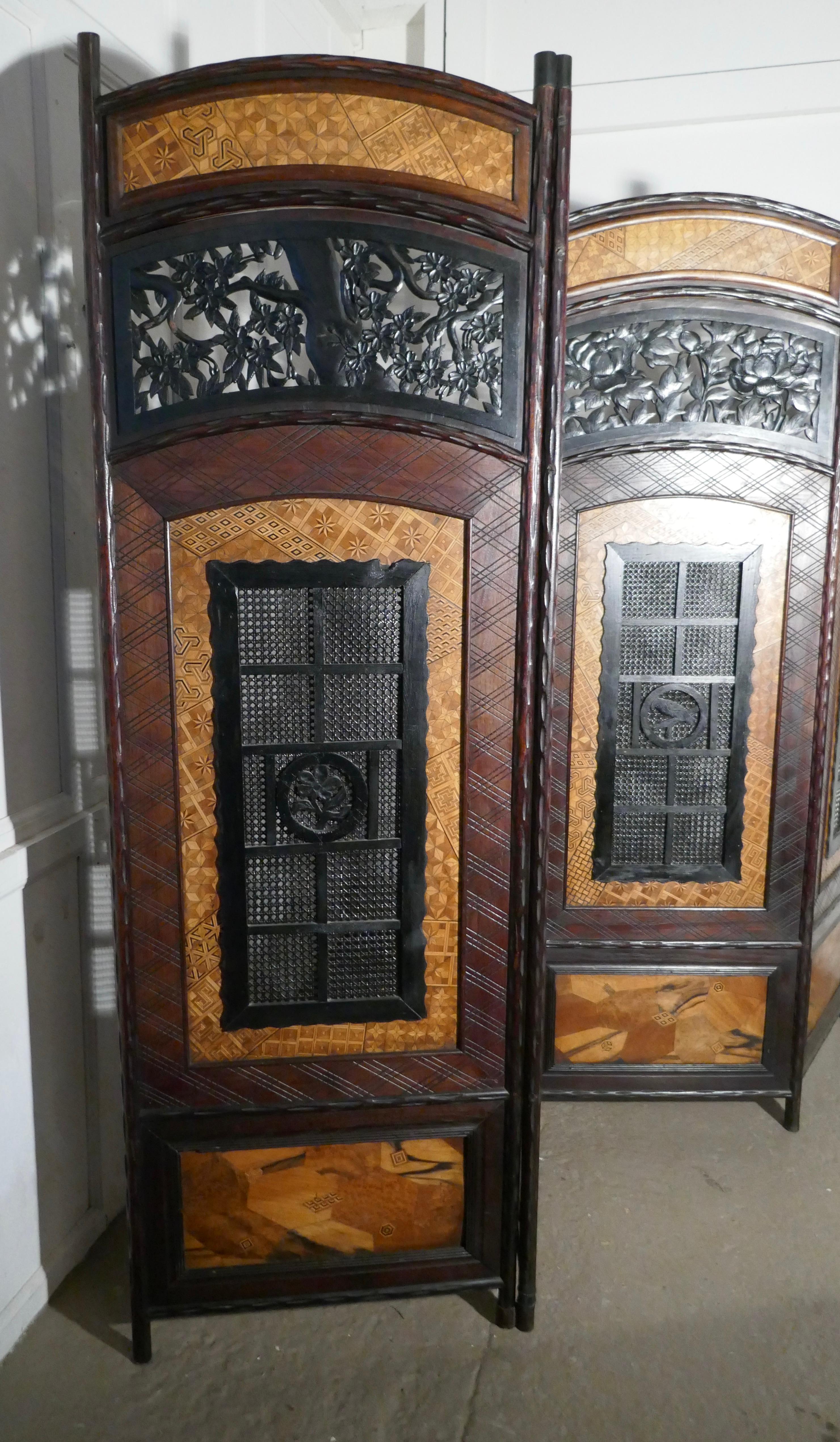 19th Century Japanese Folk Art 4 Fold Screen, Room Divider In Good Condition In Chillerton, Isle of Wight