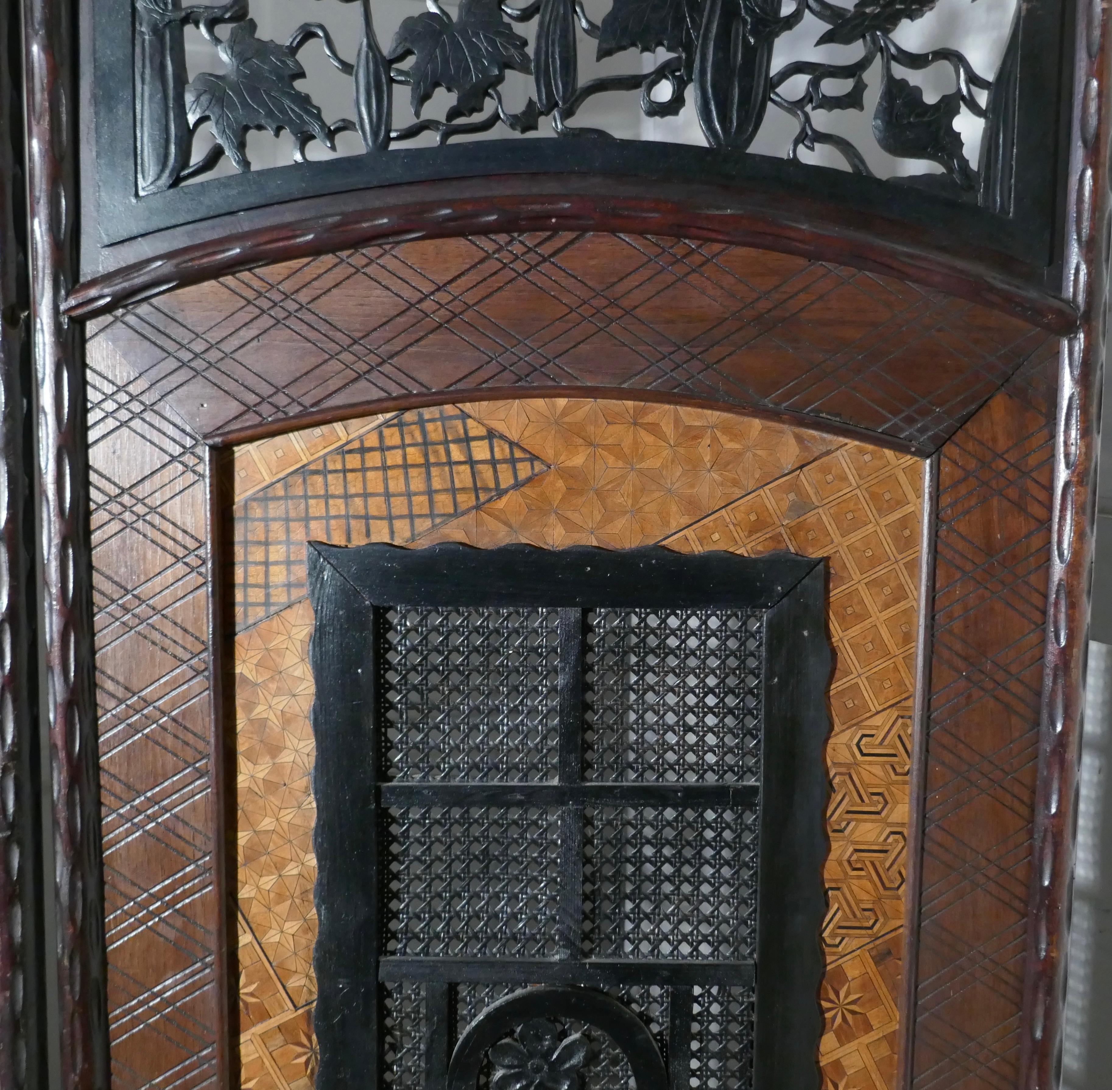 19th Century Japanese Folk Art 4 Fold Screen, Room Divider 1