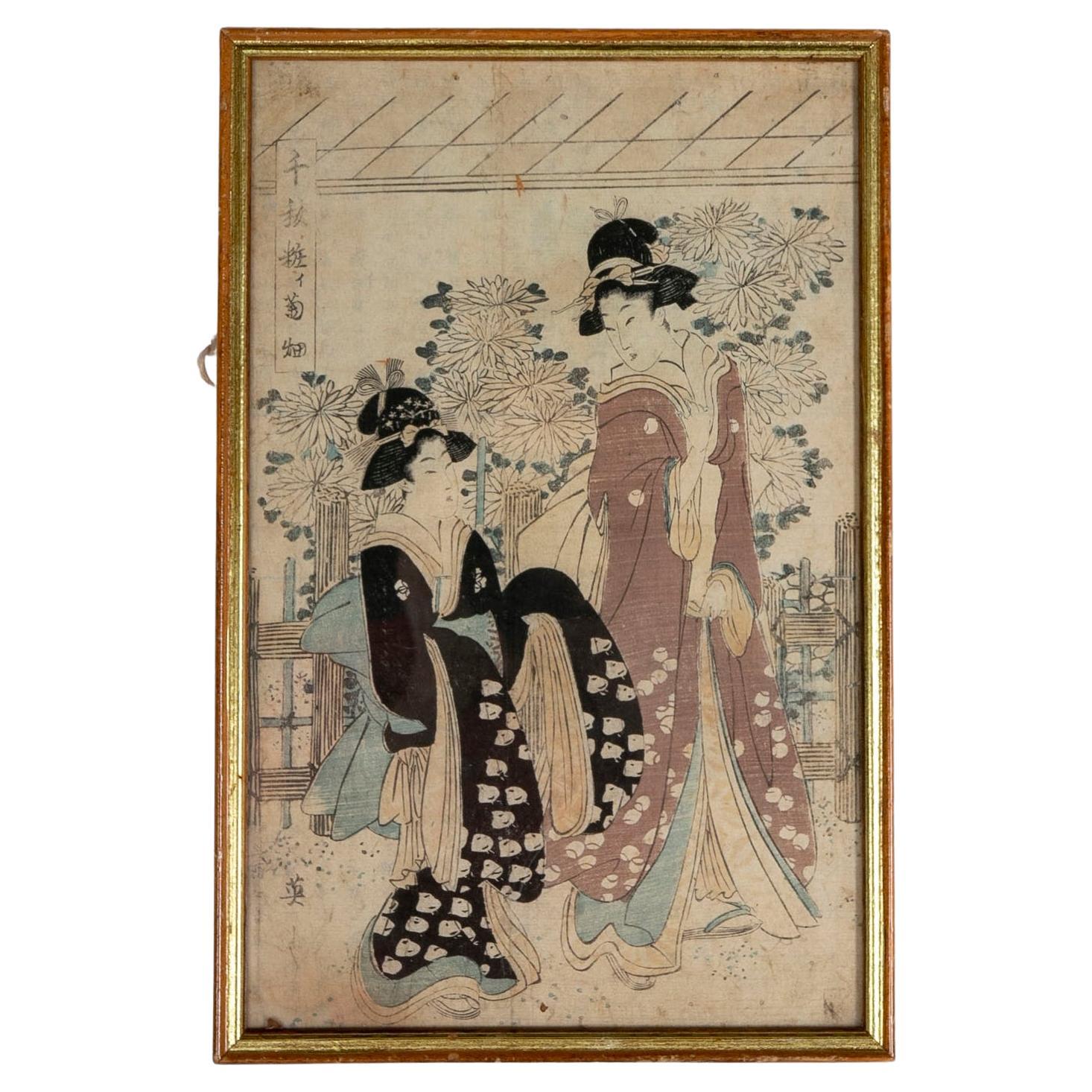 19e siècle Japonais encadré et peint à la main sur soie