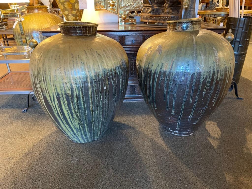 19th Century Japanese Green Glazed Ceramic Storage Jar, Large Scale 7