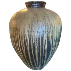 19th Century Japanese Green Glazed Ceramic Storage Jar, Large Scale
