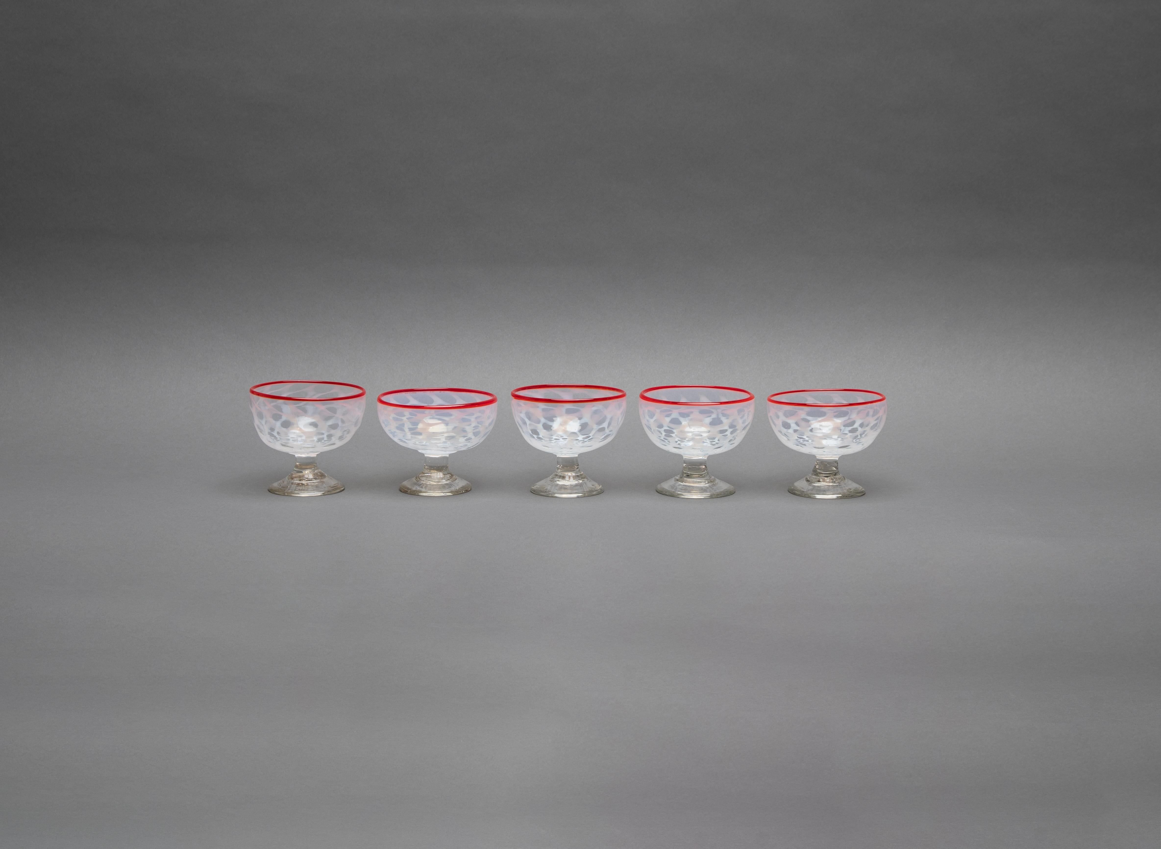 Art Nouveau 19th Century Japanese Hand Blown Glass Cups Meiji - Taisho Period Set of 5 For Sale