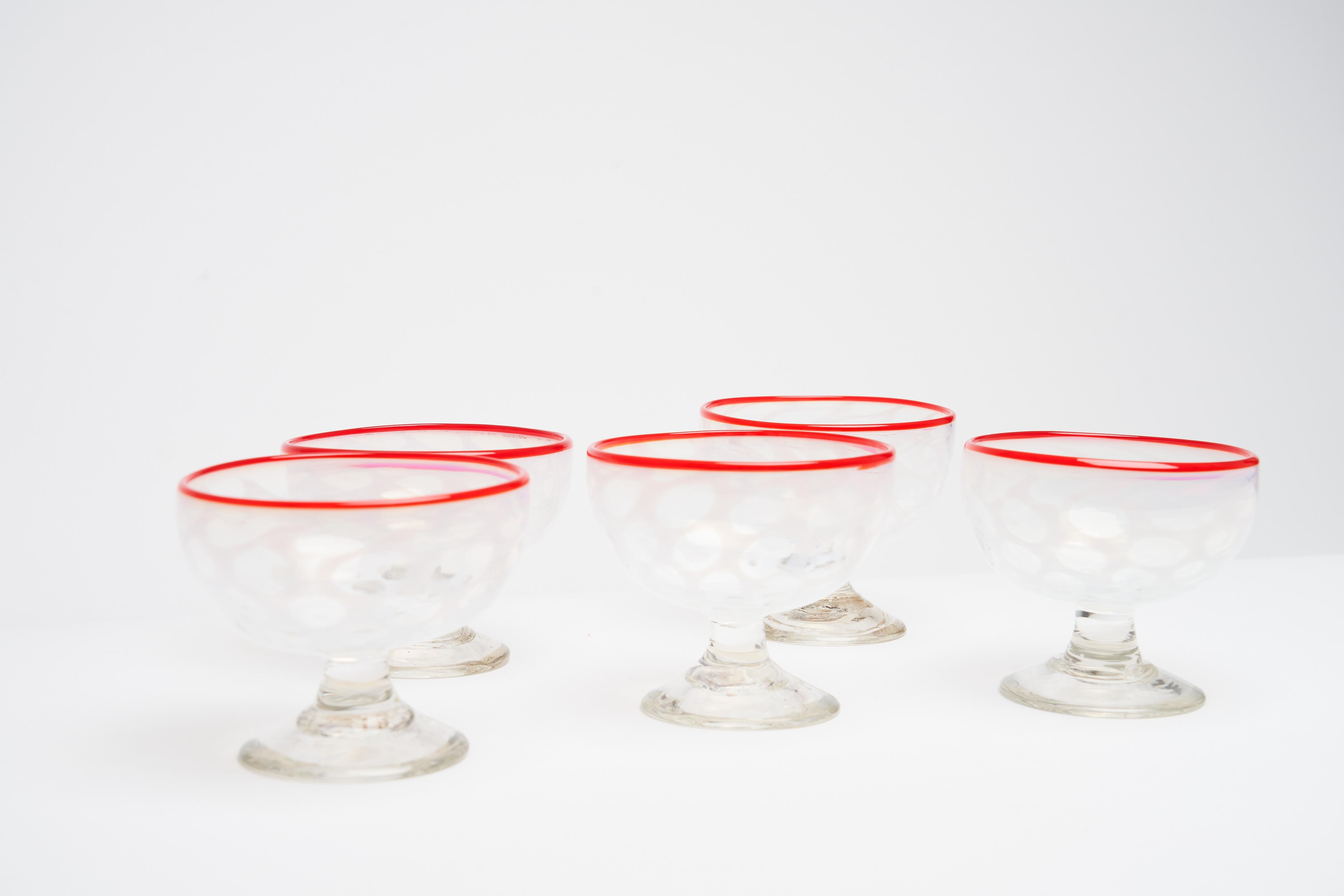 19th Century Japanese Hand Blown Glass Cups Meiji - Taisho Period Set of 5 For Sale 6