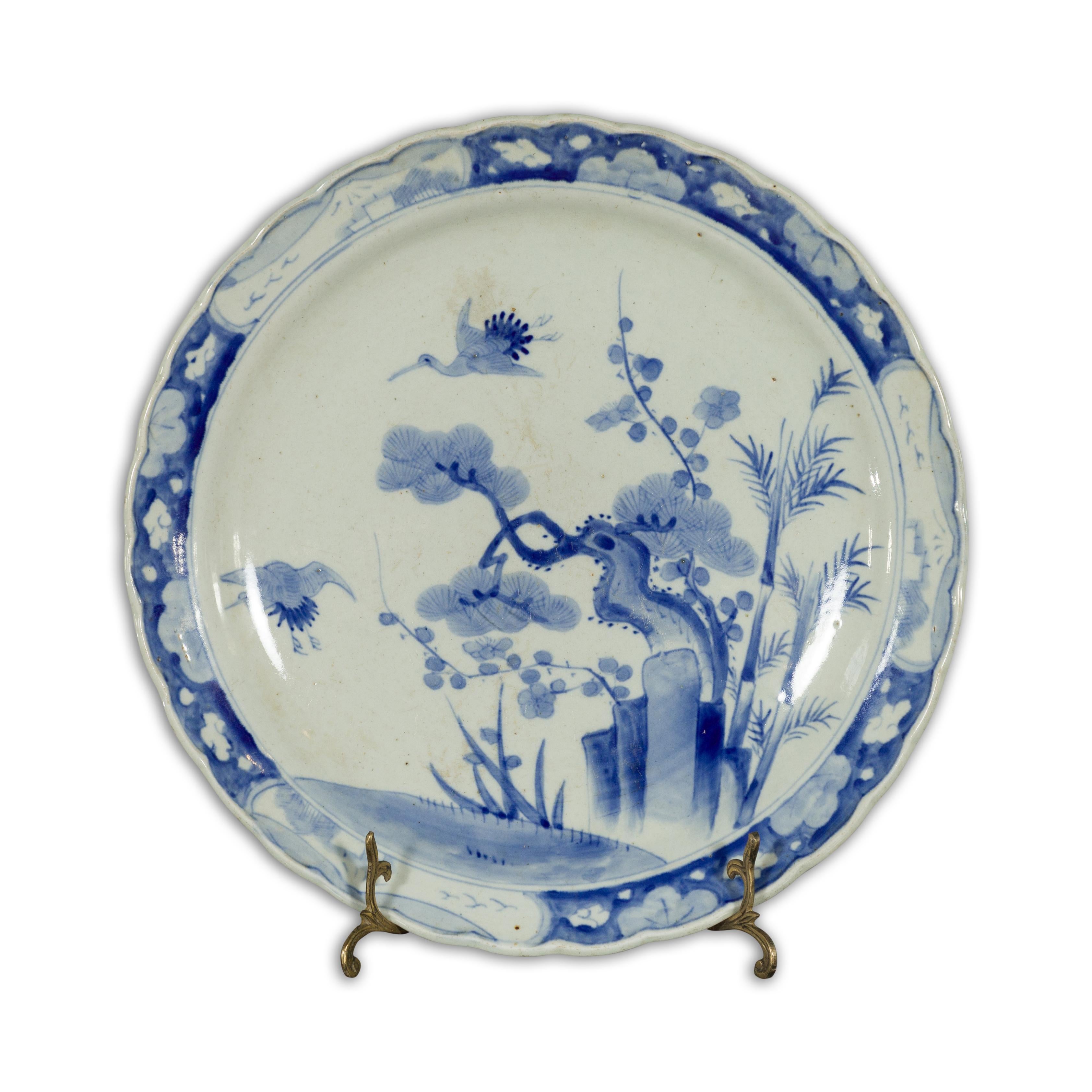 19th Century Japanese Hand-Painted Blue and White Porcelain Charger Plate For Sale 14
