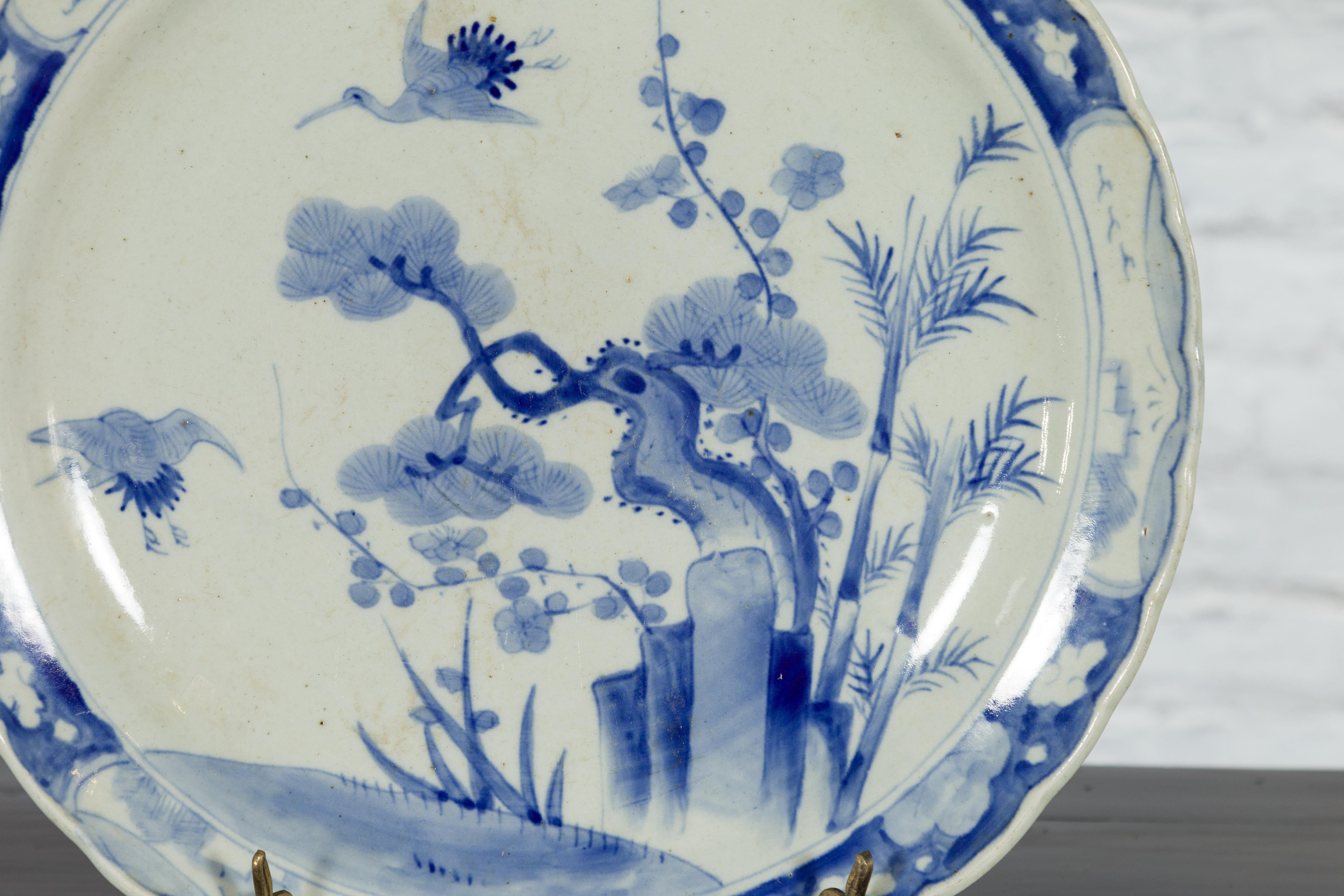 19th Century Japanese Hand-Painted Blue and White Porcelain Charger Plate For Sale 5