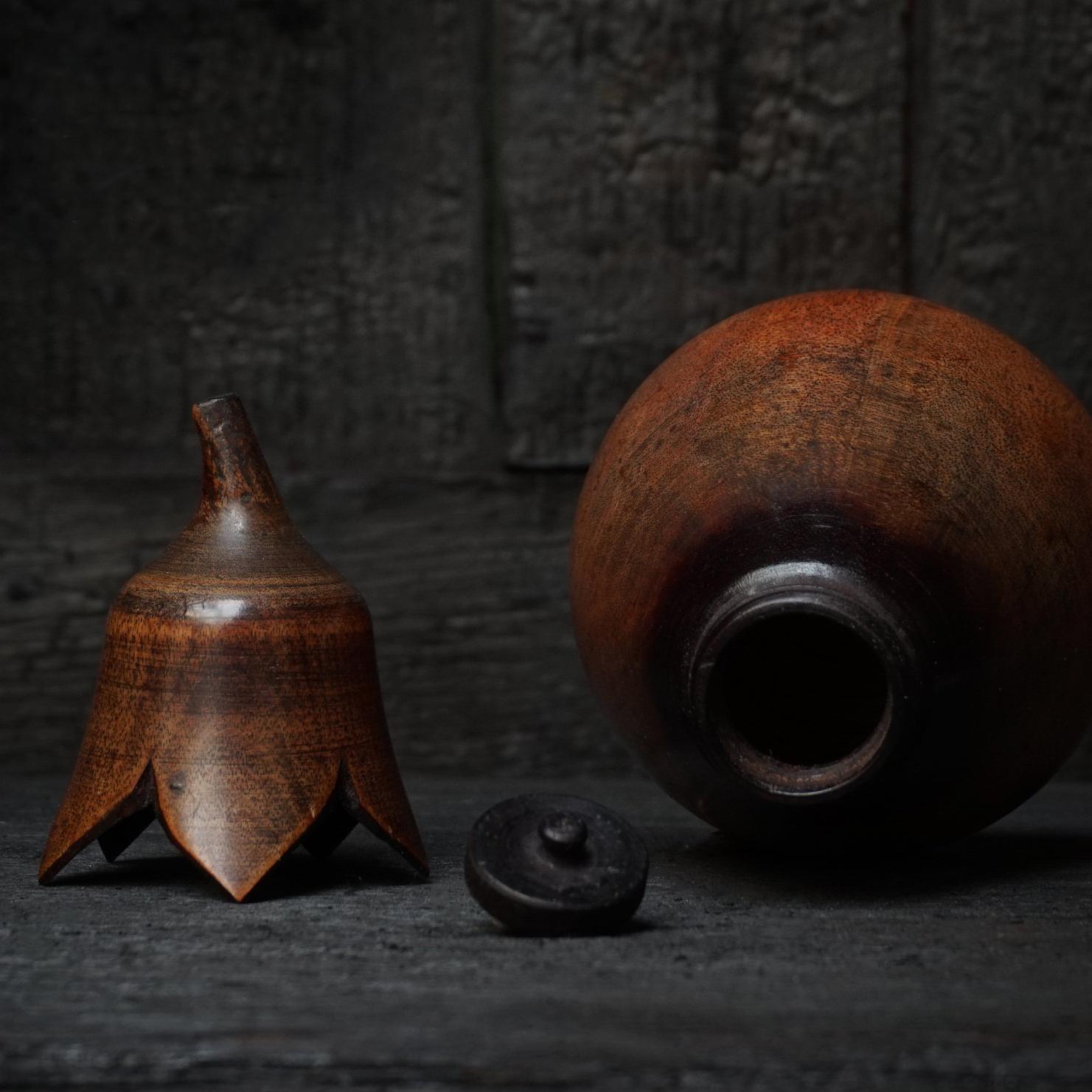 Wood 19th Century Japanese Hardwood Eggplant or Aubergine Tea Caddy