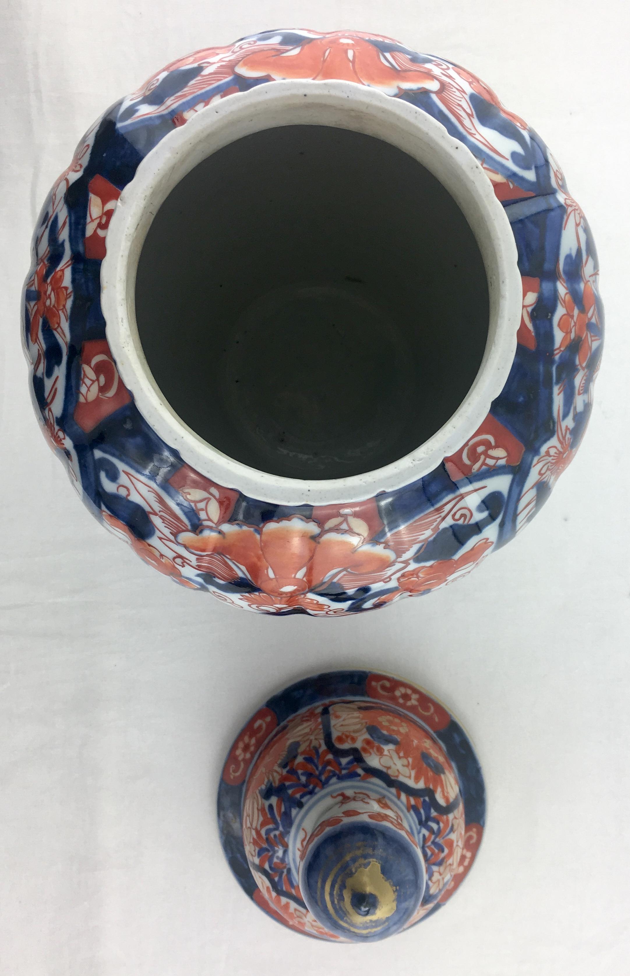 Hand-Painted 19th Century Japanese Imari Temple Jar and Lid For Sale