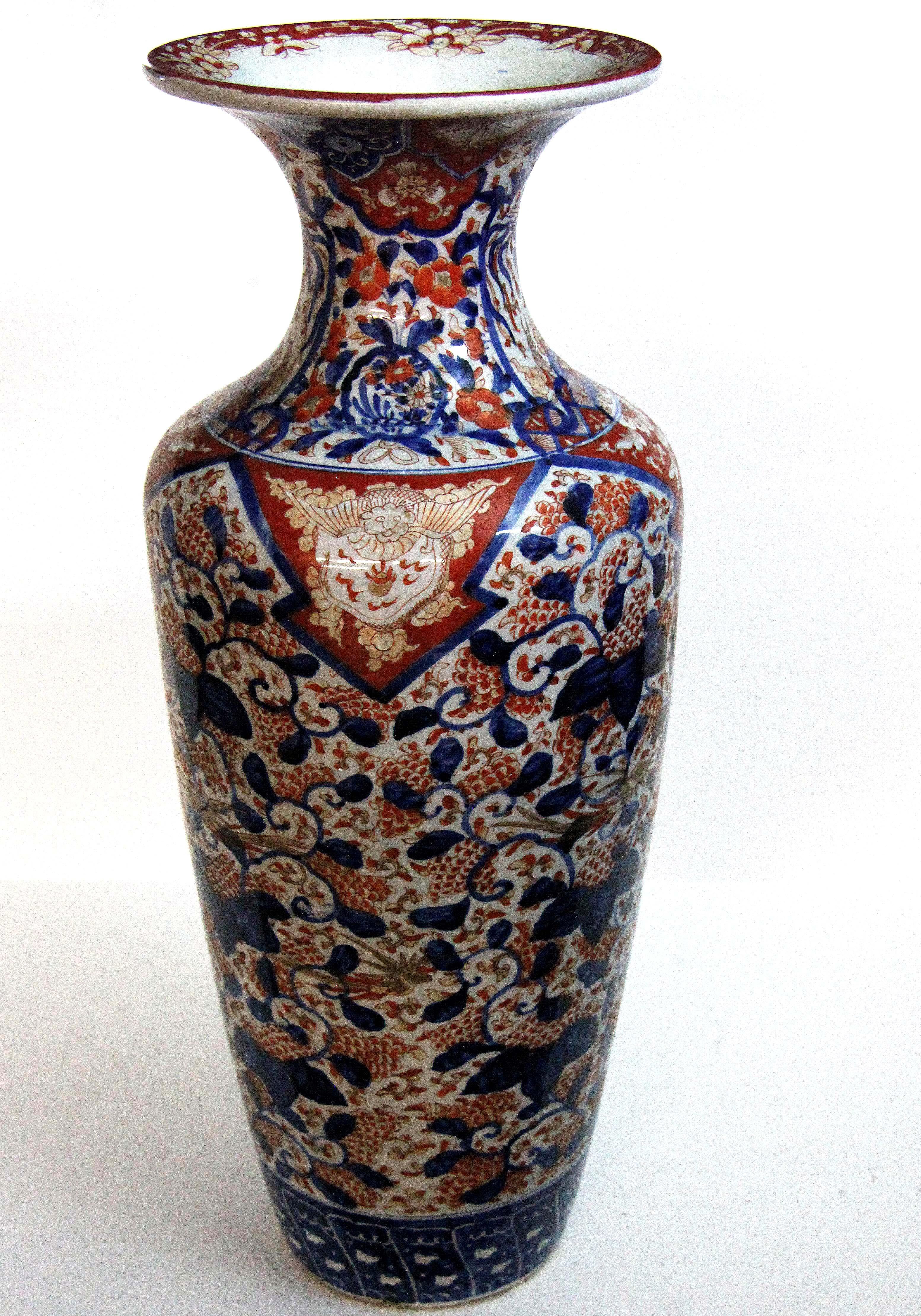 19th century Japanese Imari Temple vase, the baluster form with all-over floral design in classic Imari colors.