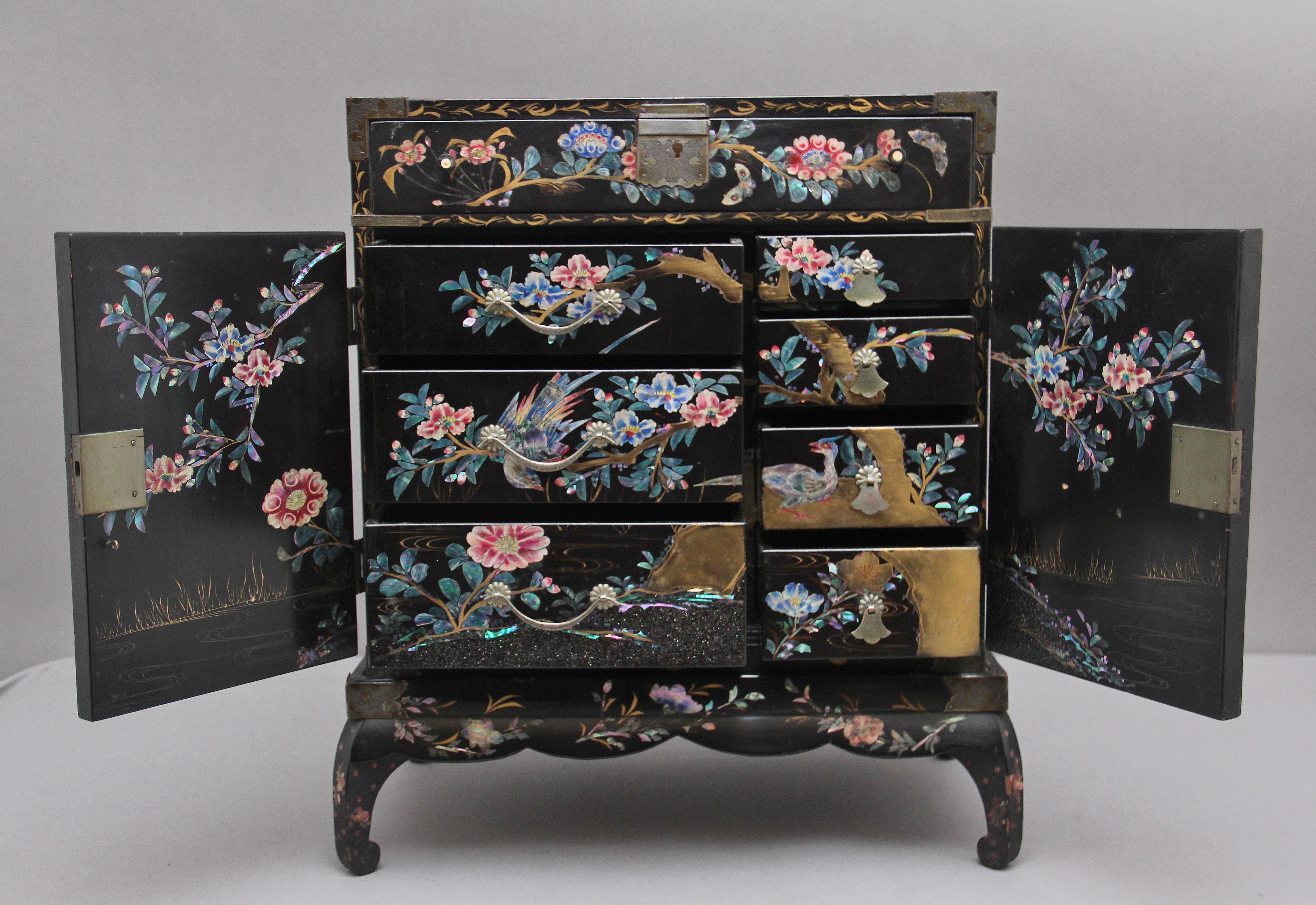 Meiji 19th Century Japanese Inlaid Table Top Cabinet on Stand