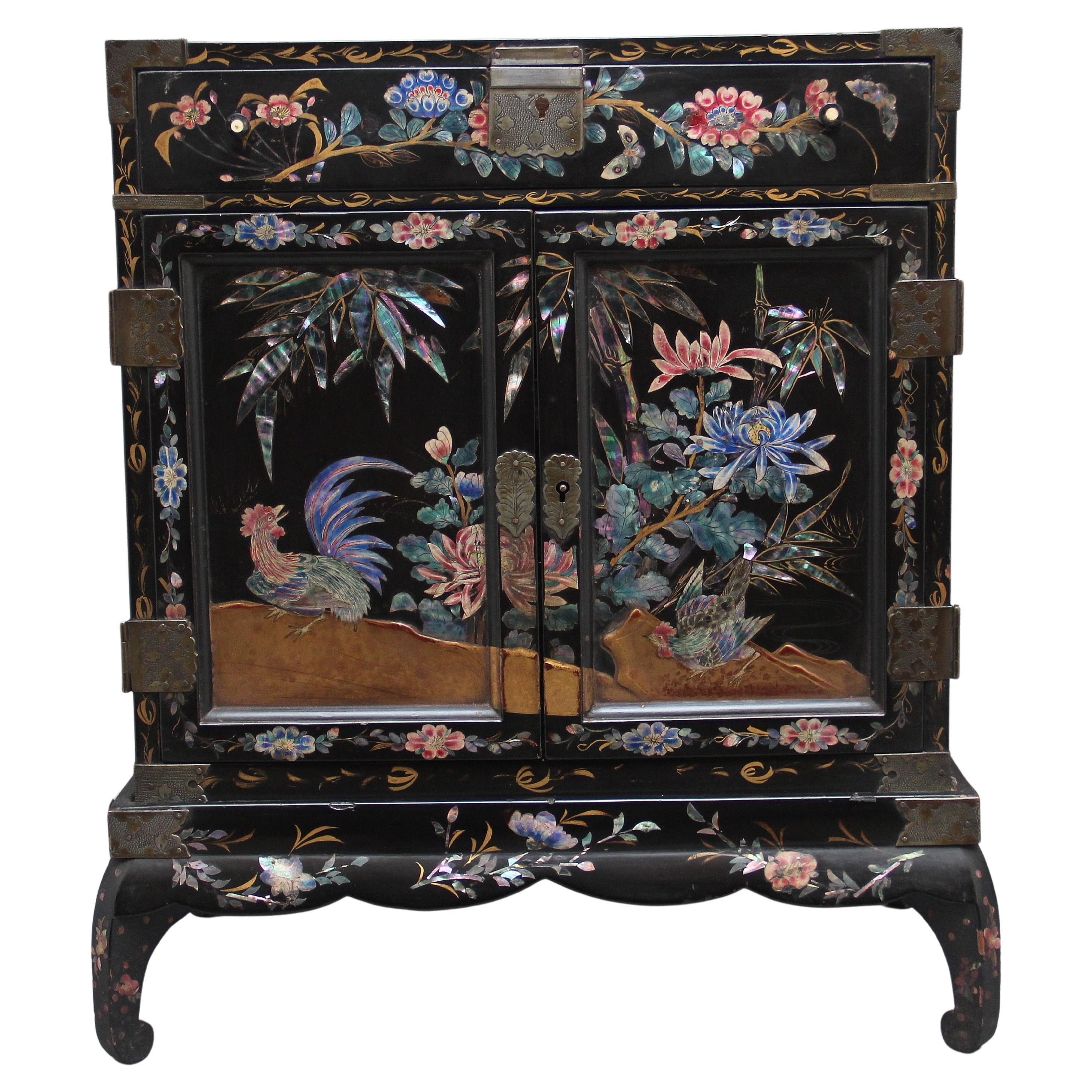 19th Century Japanese Inlaid Table Top Cabinet on Stand