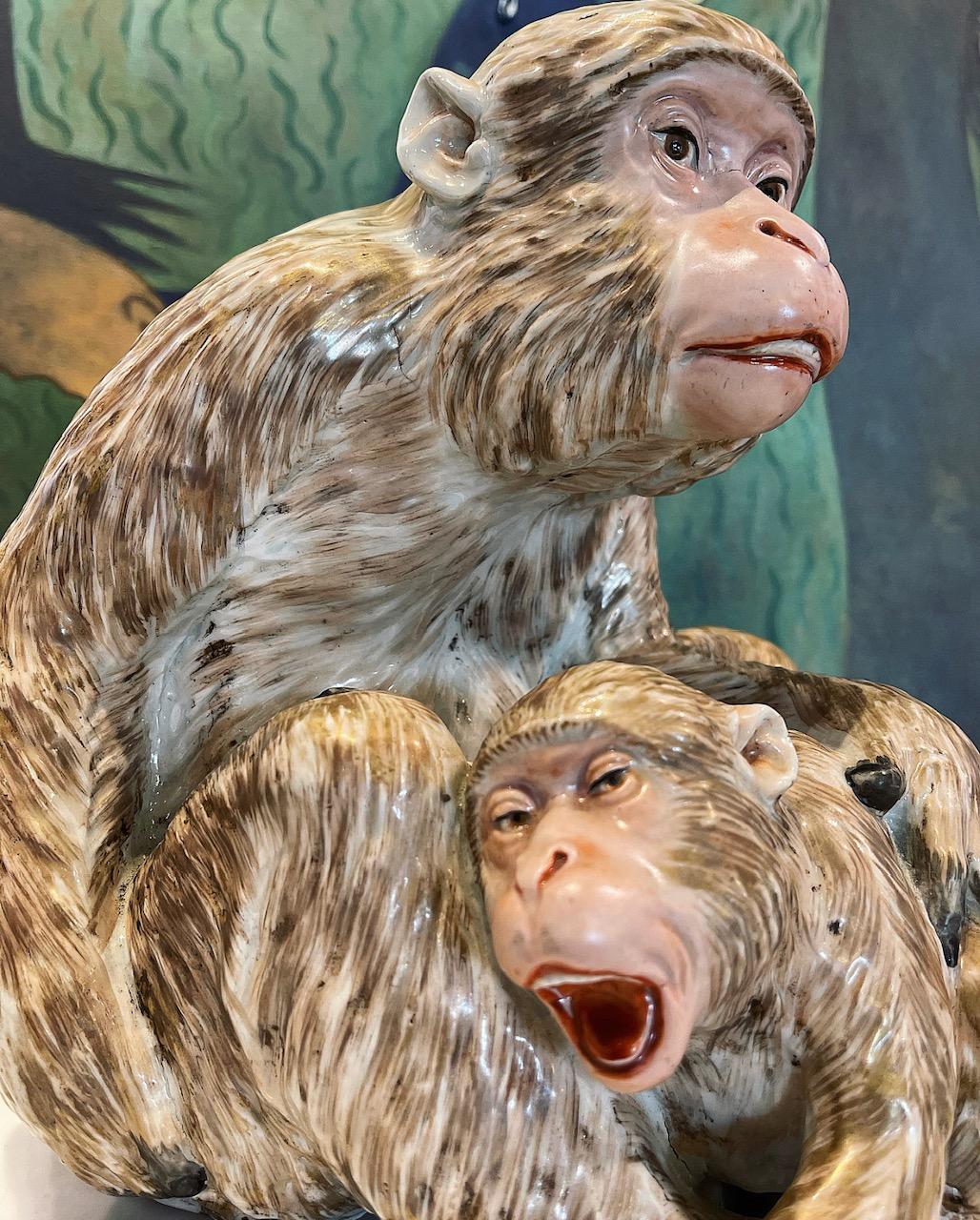 19th Century Japanese Kutani Porcelain Mother Monkey and Son For Sale 3