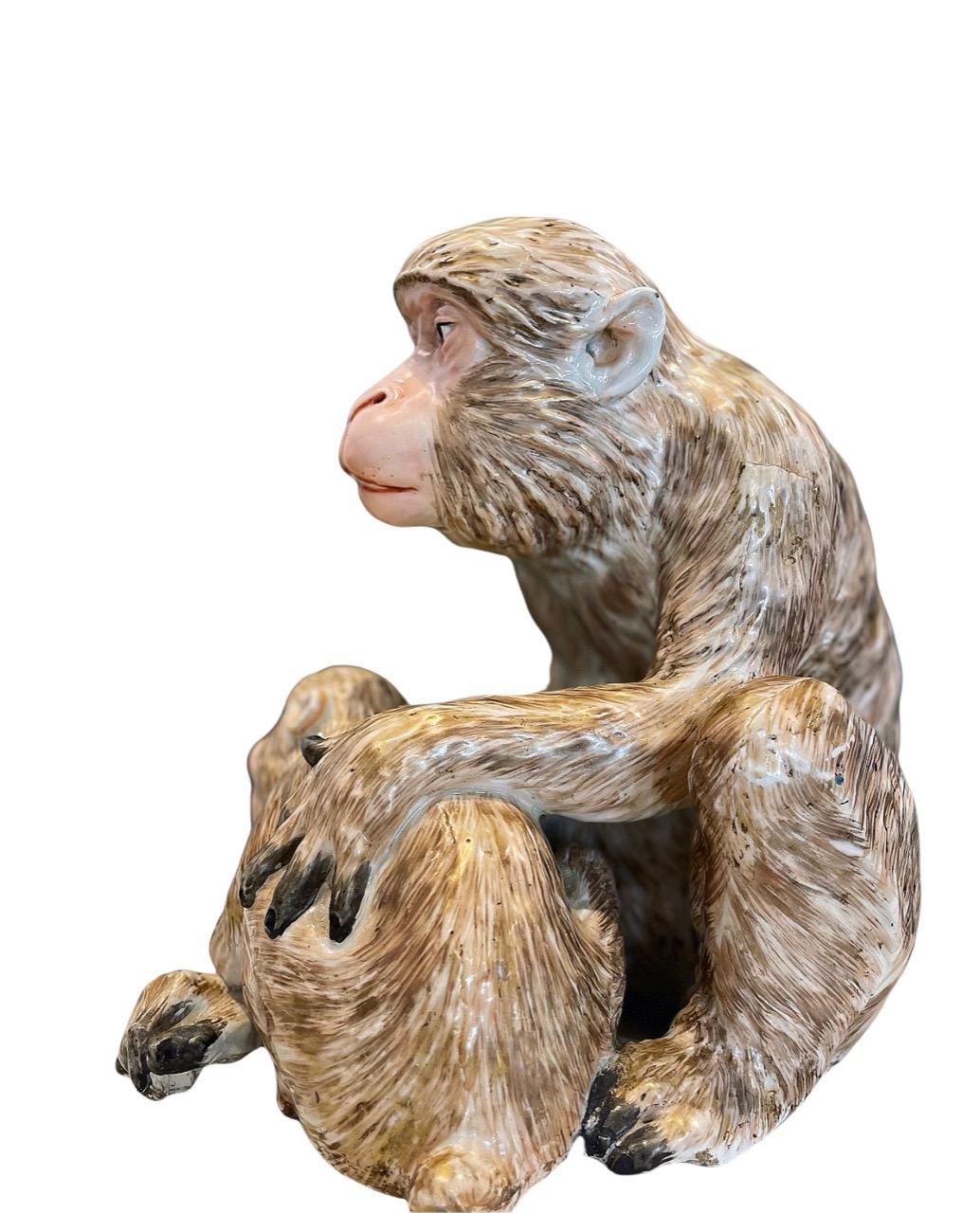19th Century Japanese Kutani Porcelain Mother Monkey and Son In Fair Condition For Sale In North Miami, FL
