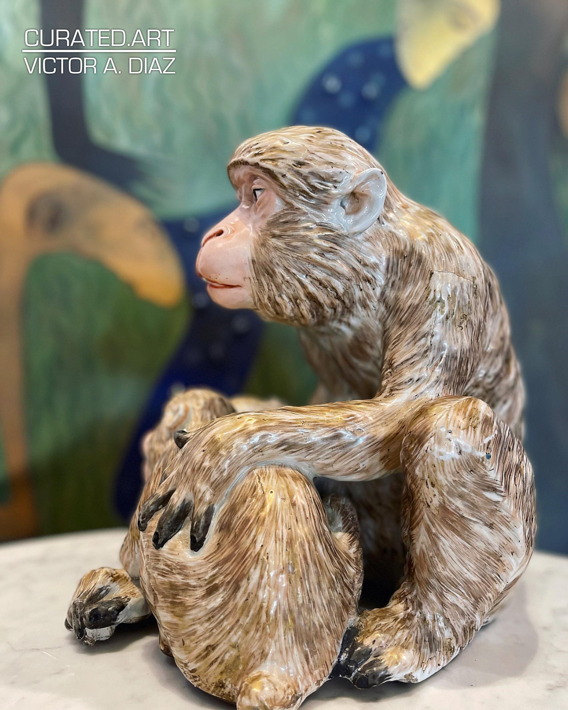 19th Century Japanese Kutani Porcelain Mother Monkey and Son For Sale 2
