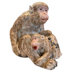 19th Century Japanese Kutani Porcelain Mother Monkey and Son