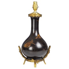 Japanische Tischlampe aus lackiertem Porzellan des 19. Jahrhunderts