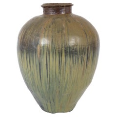 19th Century Japanese Large Scale Green Glazed Ceramic Storage Jar