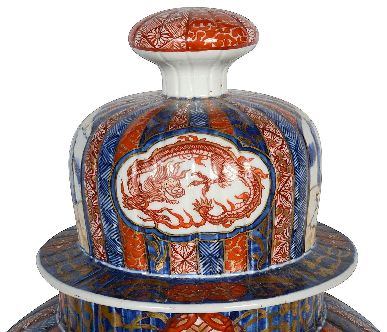 Hand-Painted 19th Century Japanese lidded Imari vase. For Sale