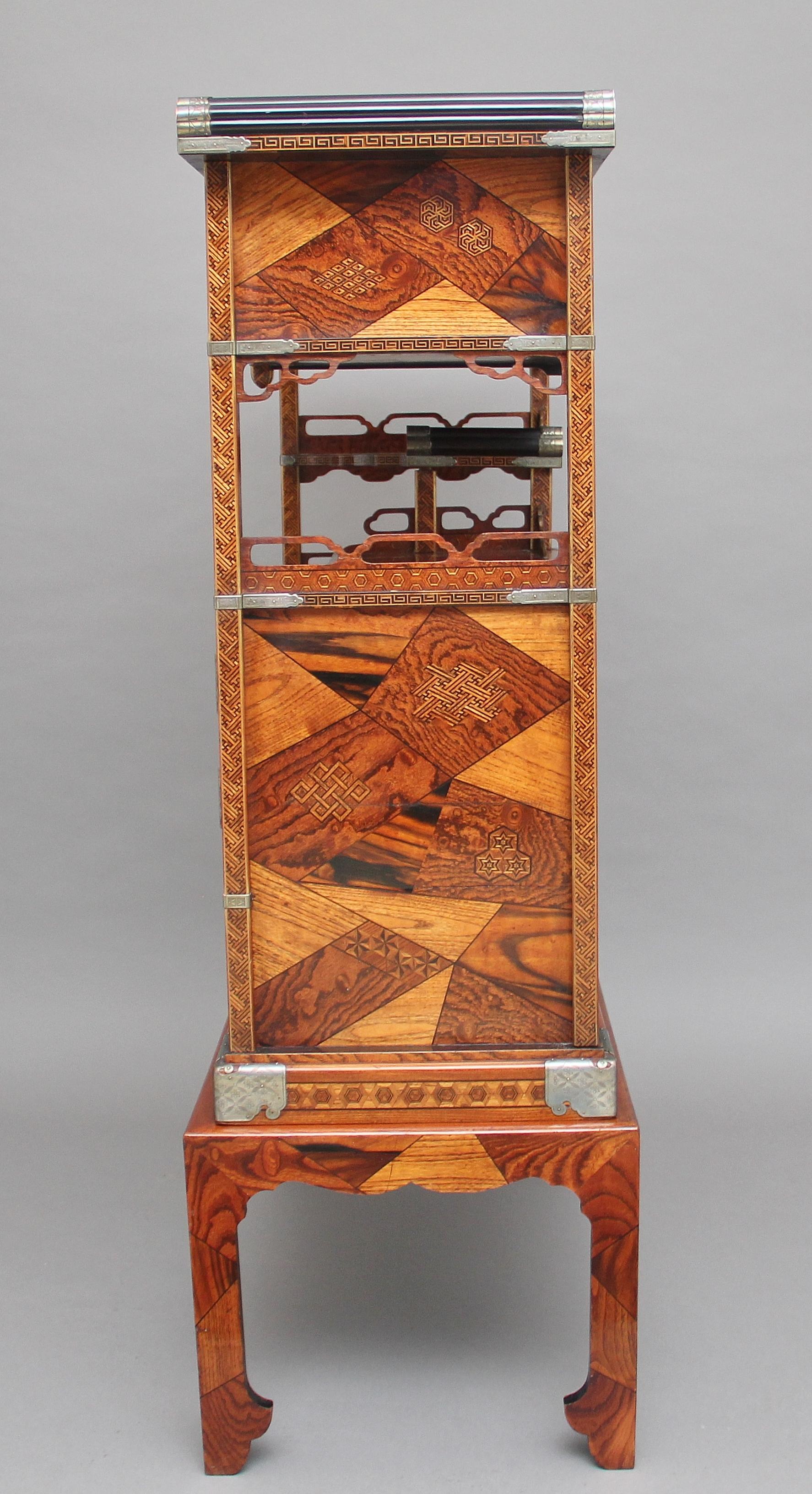 Hardwood 19th Century Japanese Marquetry Cabinet